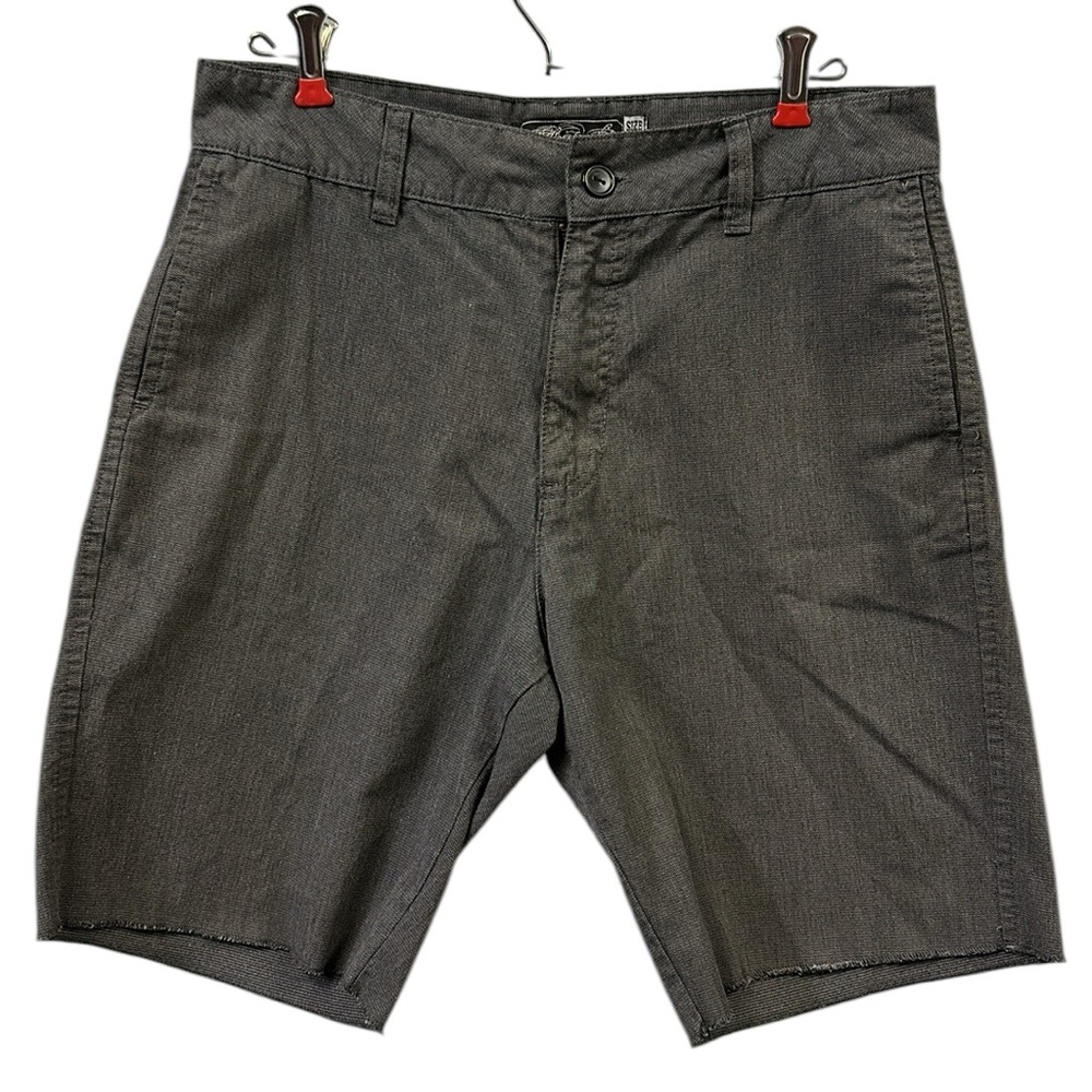 RetroFit Gray Cotton 4 Pocket Stitched Raw Hem Flat Front Shorts Mens 30
